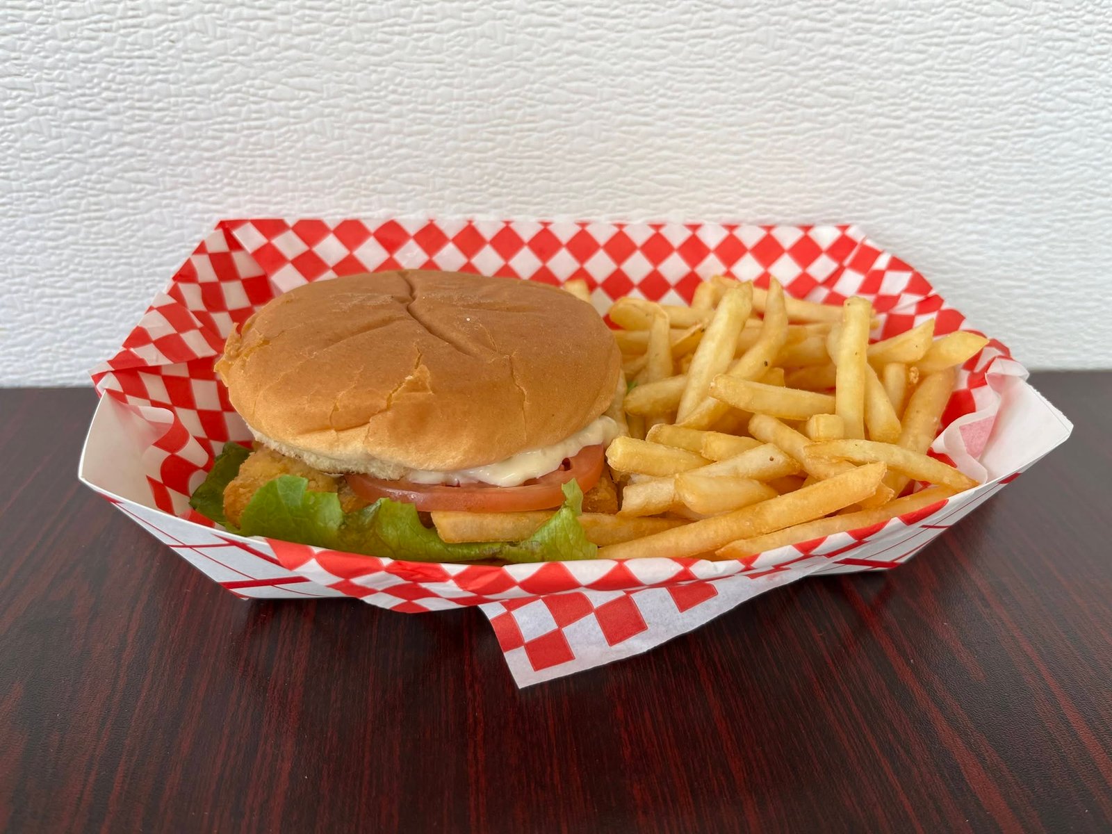 Fish sandwich meal with fries